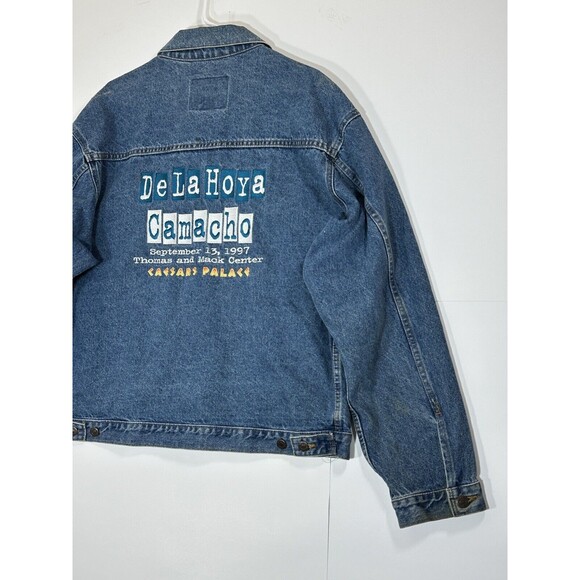 VTG 1997 Denim Jacket Oscar Dela Hoya Hector Macho Camacho Caesars Palace Boxing - Picture 11 of 16